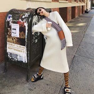 White long sleeve sweater dress